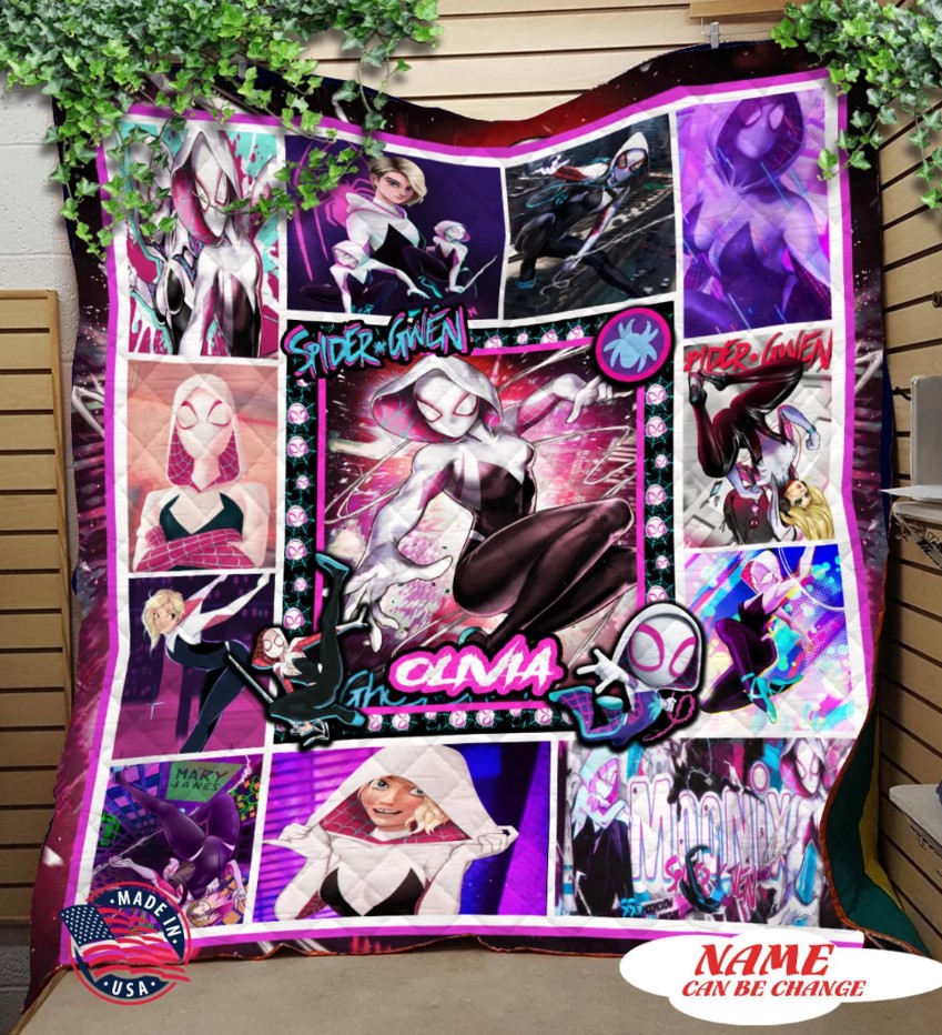 Personalized Spider Gwen Quilt Blanket Gwen Stacey Fleece Blanket Custom Kids Blanket